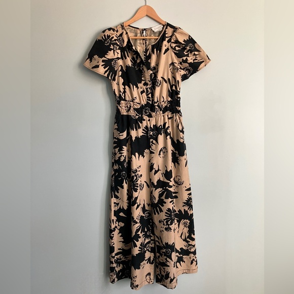 Anthropologie Pants - ANTHROPOLOGIE Somerset Black/Tan Floral Wide Leg Jumpsuit Size XS (Like a S/M)